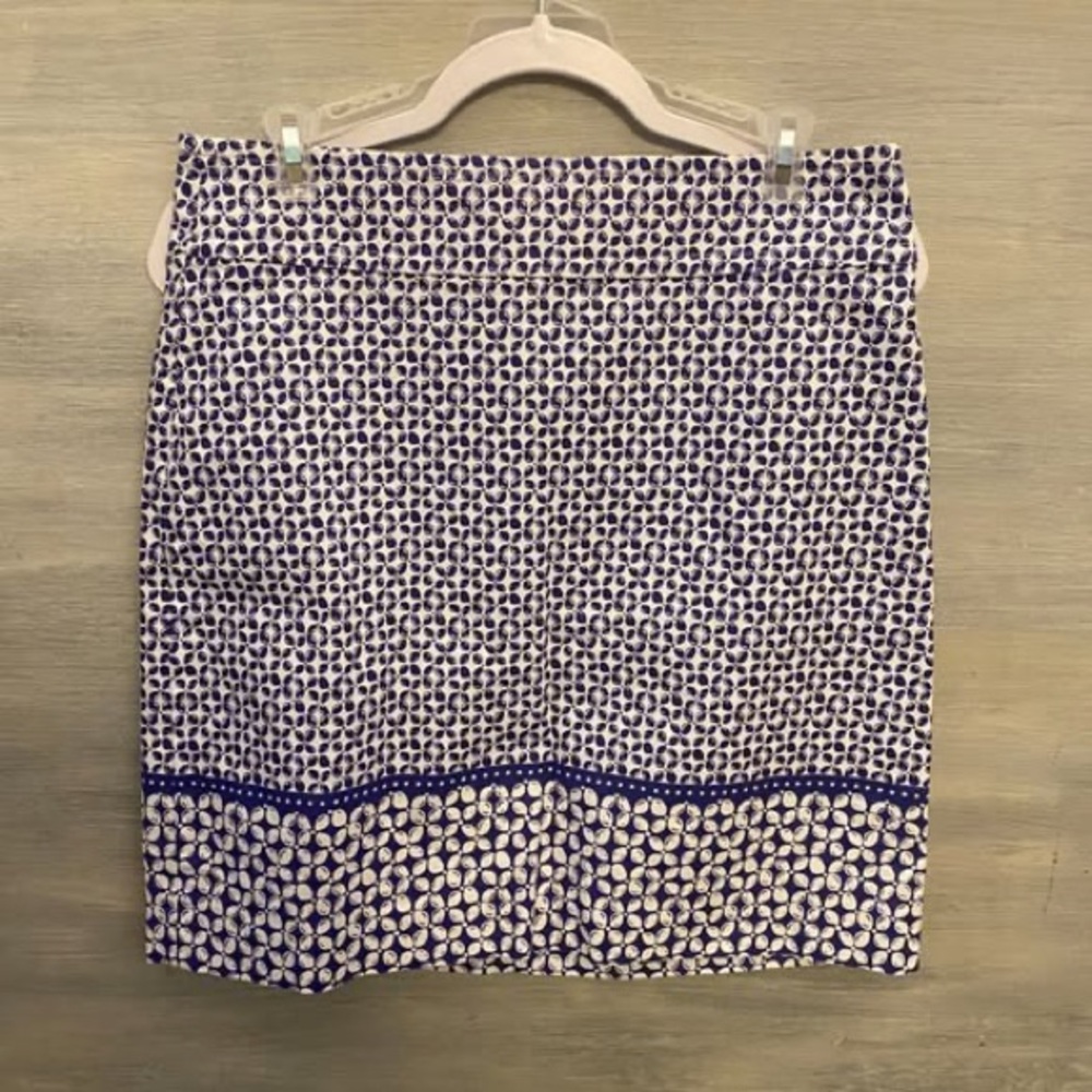 Talbots 97% Cotton Skirt‎ Size 8 Blue White Print Good Condition